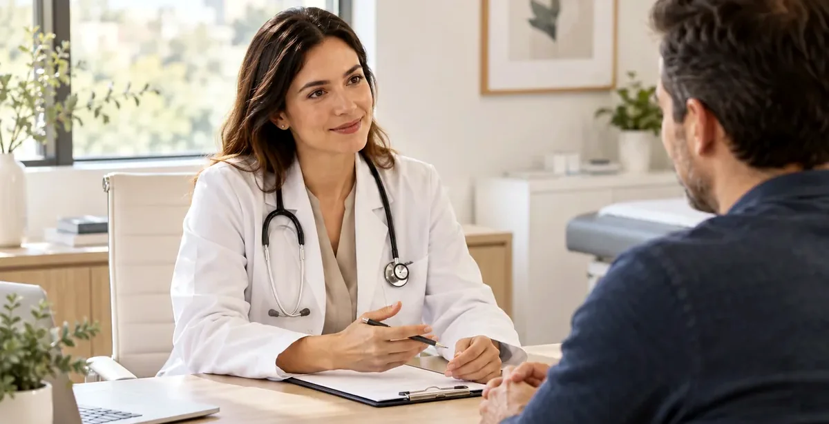 Consulta médica en un consultorio claro y cercano